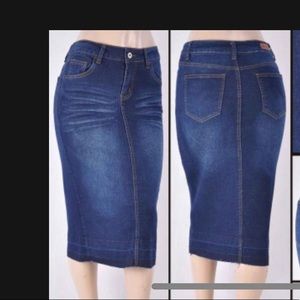 Dark wash midi jean skirt